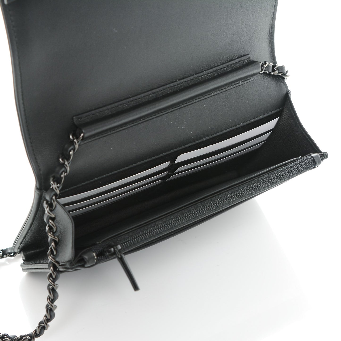 Calfskin Painted Chevron Embossed Boy Wallet On Chain WOC Black