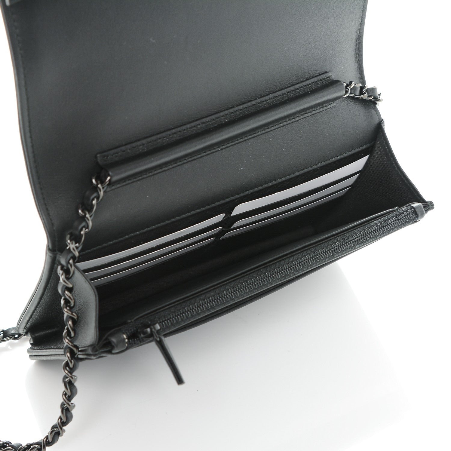 Chanel Calfskin Painted Chevron Embossed Boy Wallet On Chain WOC Black 5 of 8