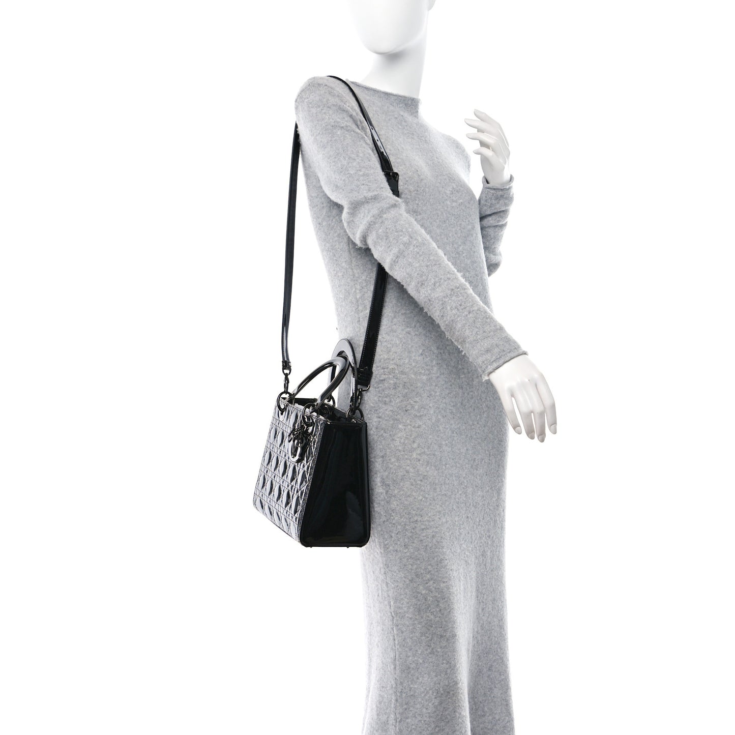 Ultraglossy Patent Cannage Medium Lady Dior Black