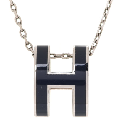 Hermes Lacquered Palladium Pop H Pendant Necklace Bleu Abysse 4 of 8