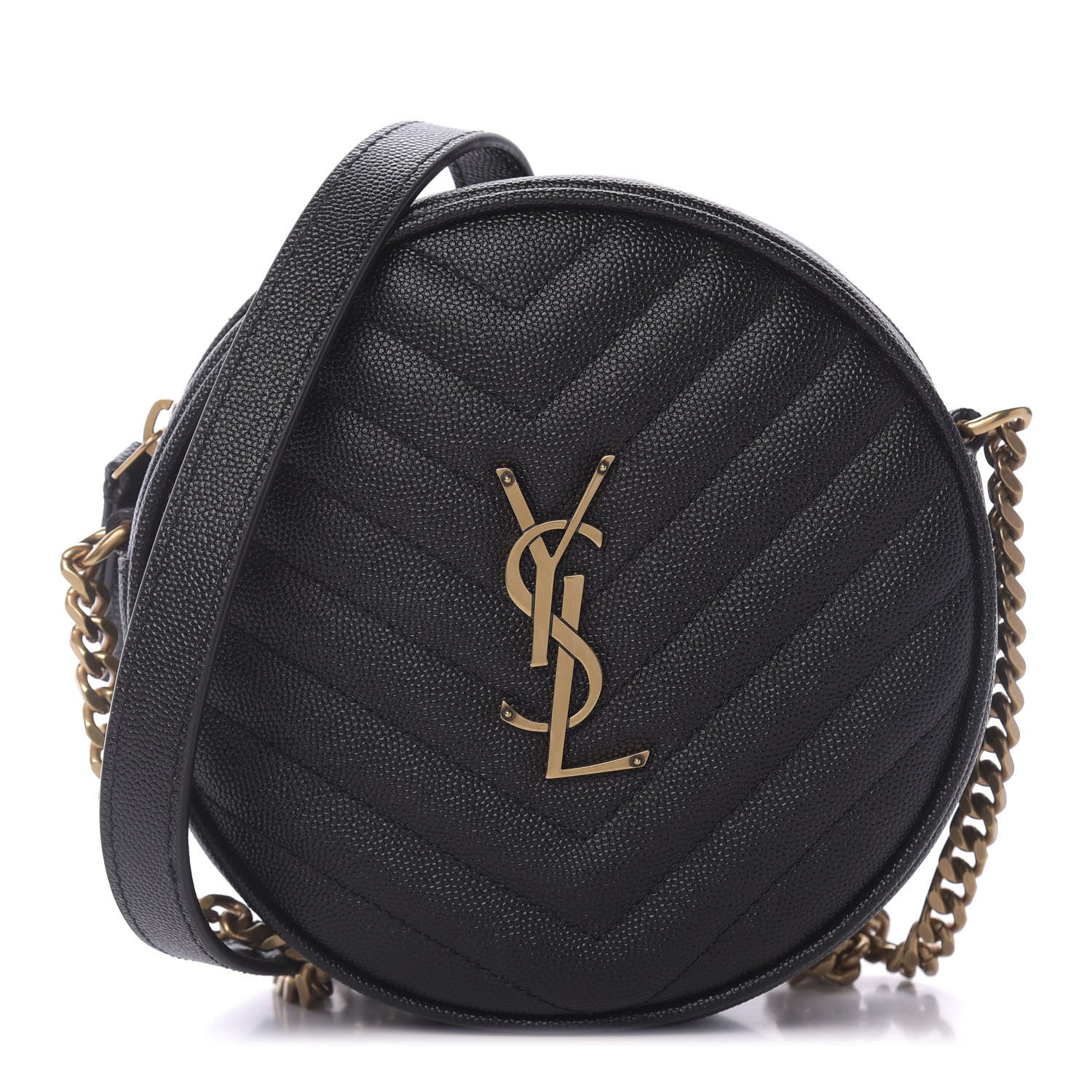 Saint Laurent Grain De Poudre Matelasse Chevron Quilted Round Vinyle Camera Bag Black 1 of 8