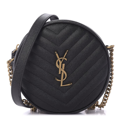 Saint Laurent Grain De Poudre Matelasse Chevron Quilted Round Vinyle Camera Bag Black 1 of 8