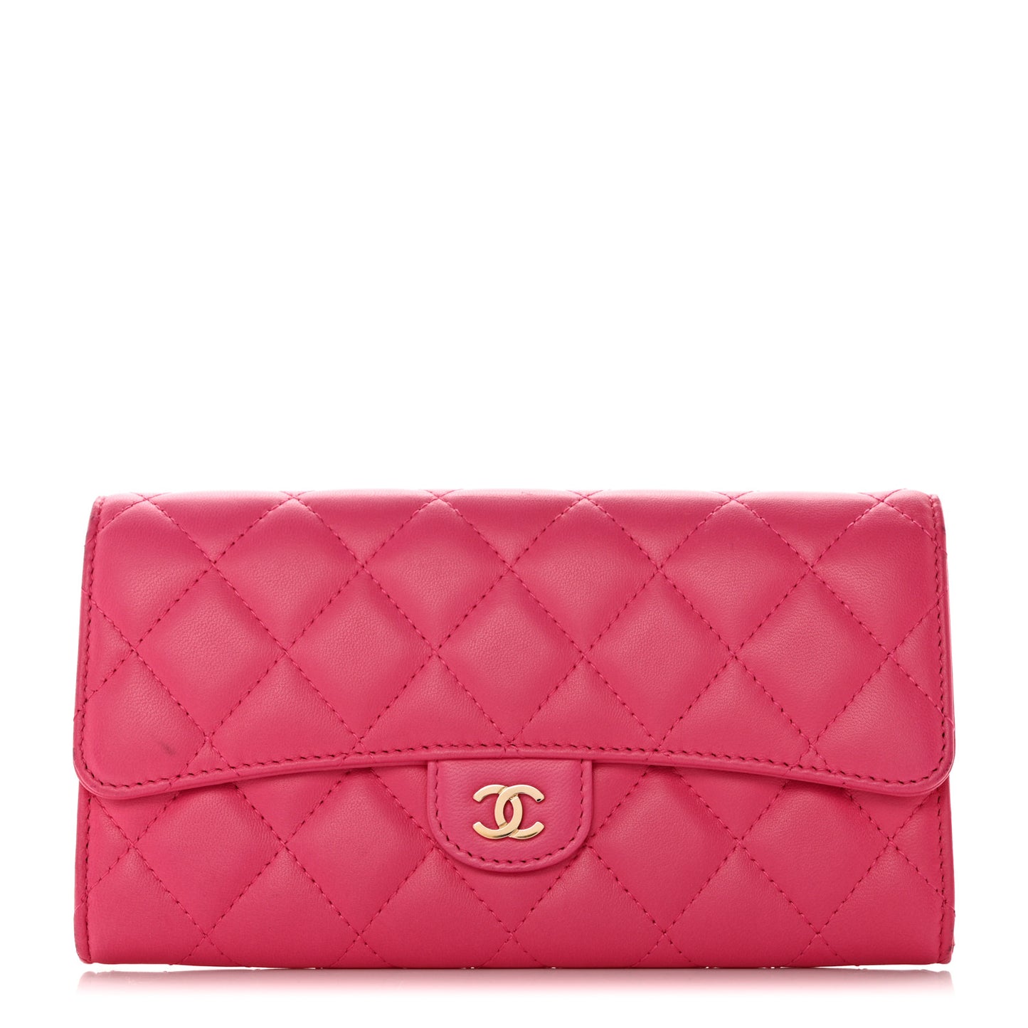 Lambskin Quilted Large Flap Wallet Pink