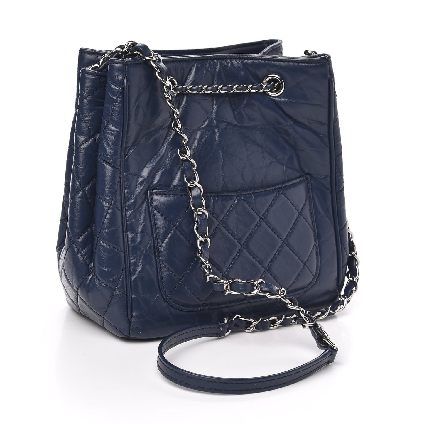 Aged Calfskin Quilted Small Drawstring Bag Blue