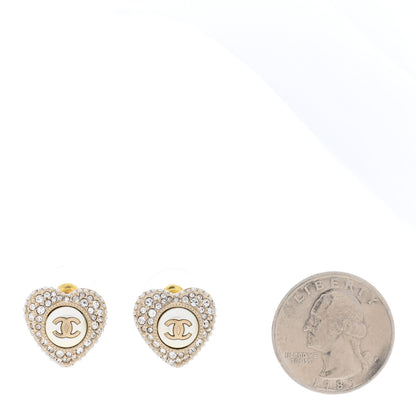Chanel Pearl Crystal CC Heart Earrings Gold White 2 of 5