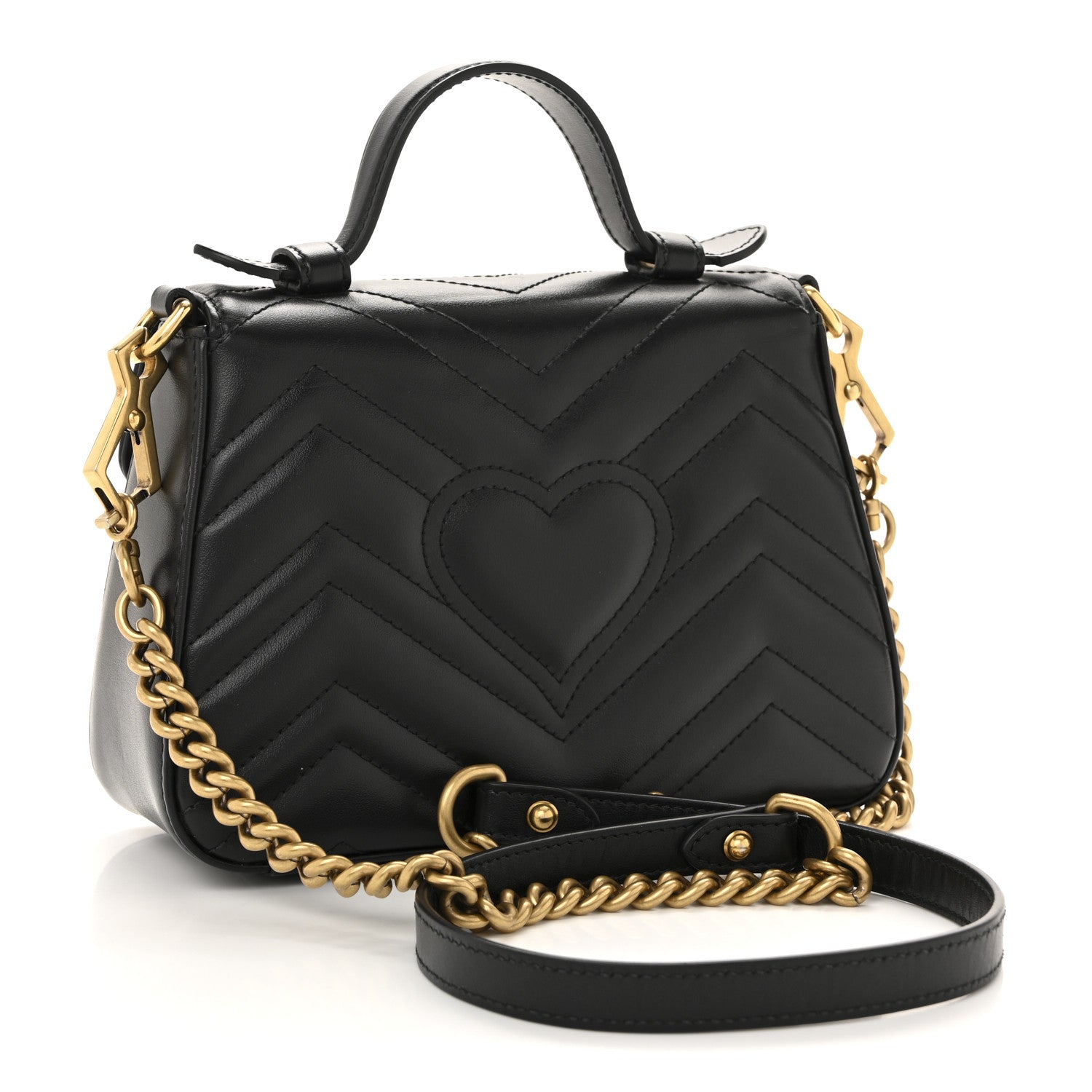 Gucci Calfskin Matelasse Mini GG Marmont Top Handle Shoulder Bag Black 3 of 12