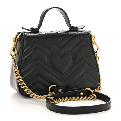 Gucci Calfskin Matelasse Mini GG Marmont Top Handle Shoulder Bag Black 3 of 12
