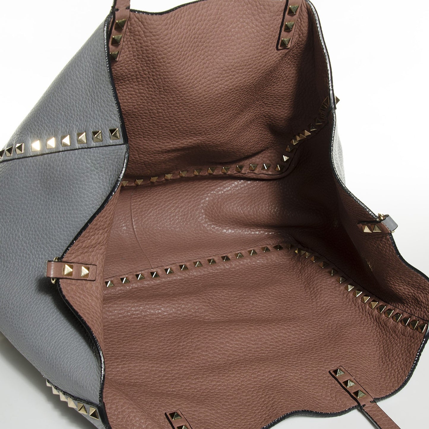 Grained Calfskin Medium Rockstud Reversible Tote Dark Rose Grey