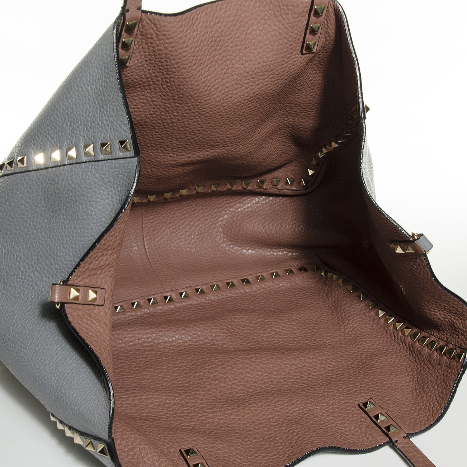 Valentino Garavani Grained Calfskin Medium Rockstud Reversible Tote Dark Rose Grey 6 of 8