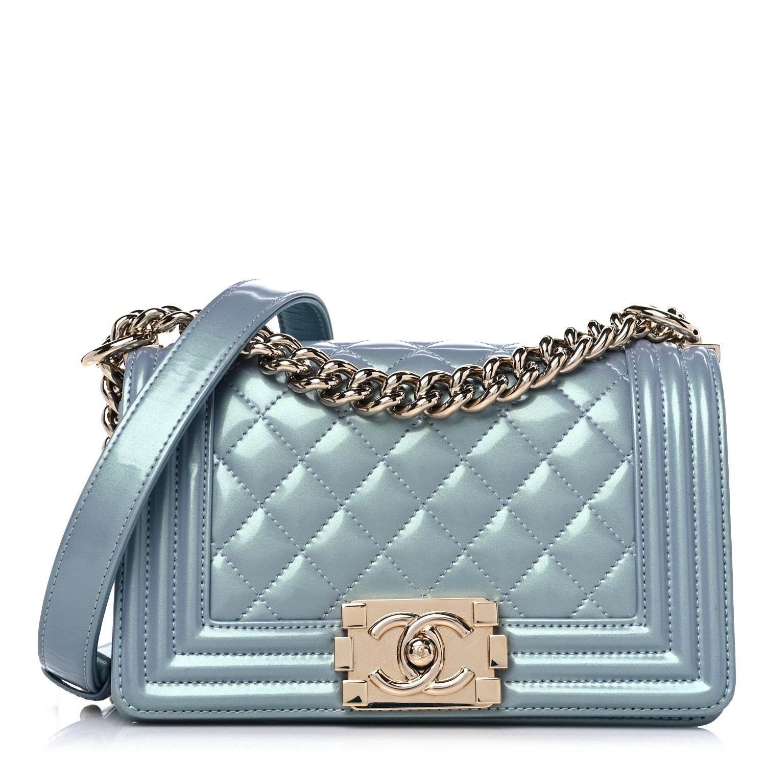 Chanel Iridescent Patent Quilted Small Boy Flap Light Blue 1 of 12