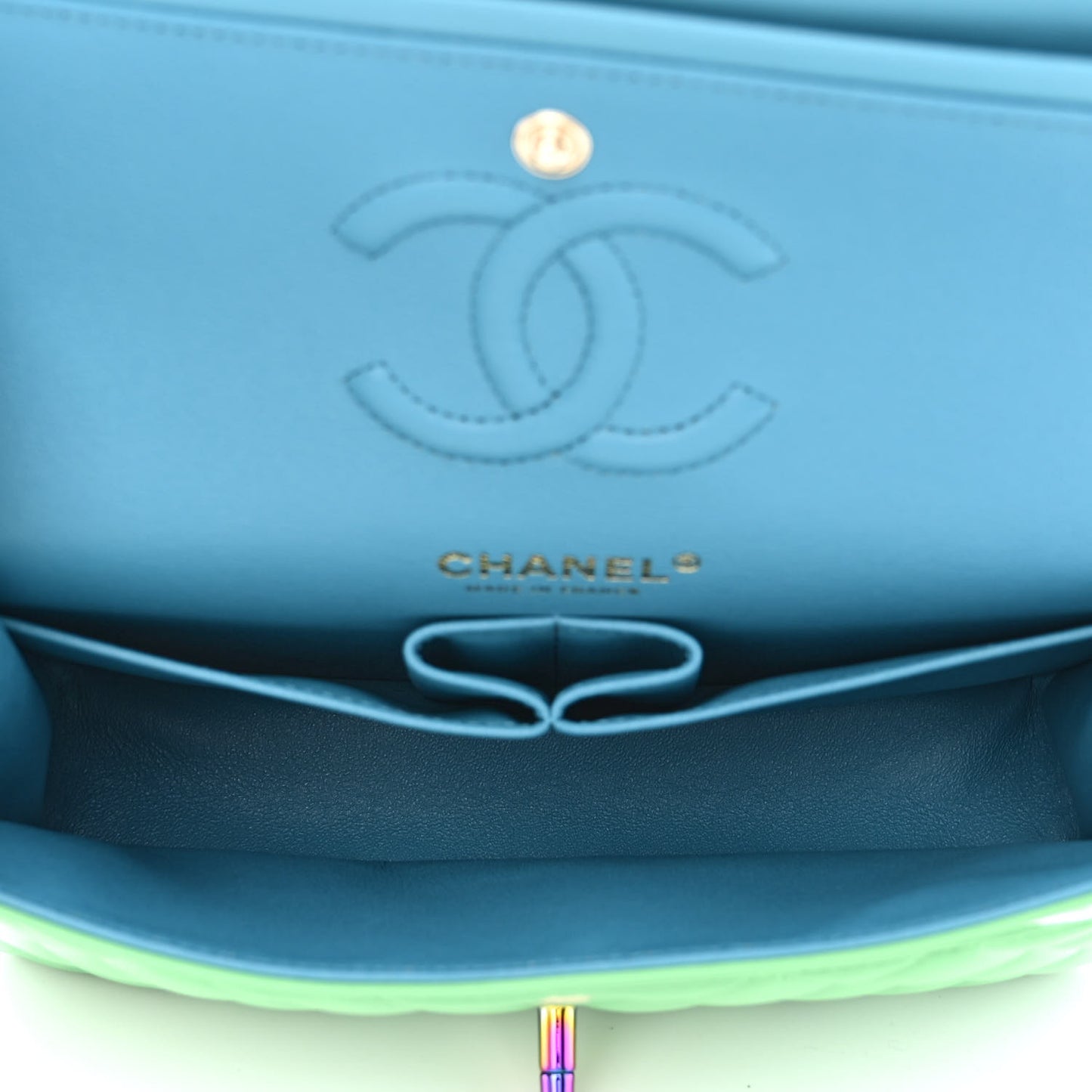 Lambskin Quilted Small Double Flap Green Blue