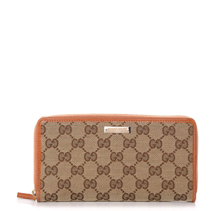 Gucci Monogram Metal Bar Zip Around Wallet Tan 1 of 8