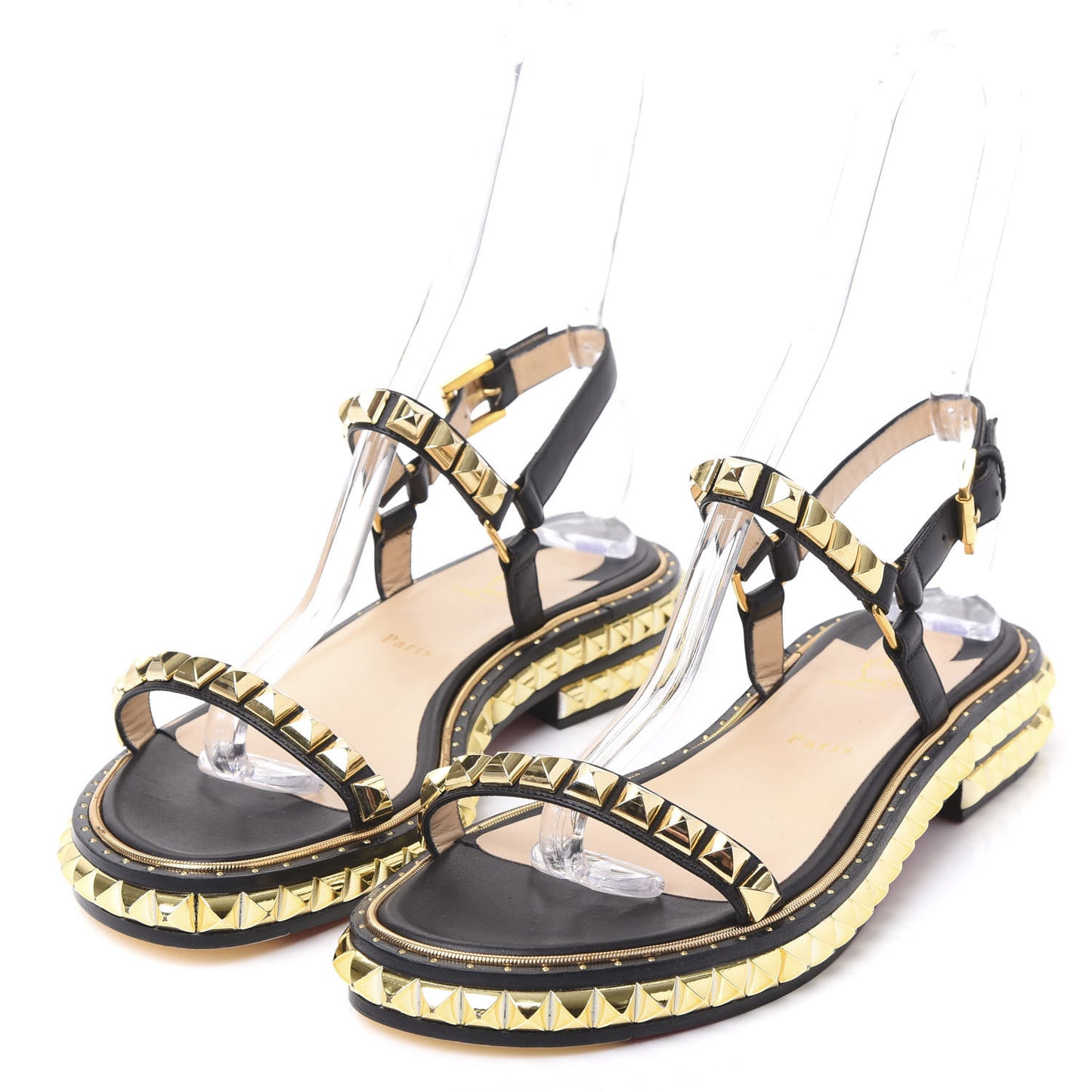 Calfskin Athossita Flat Sandals 40 Black Gold