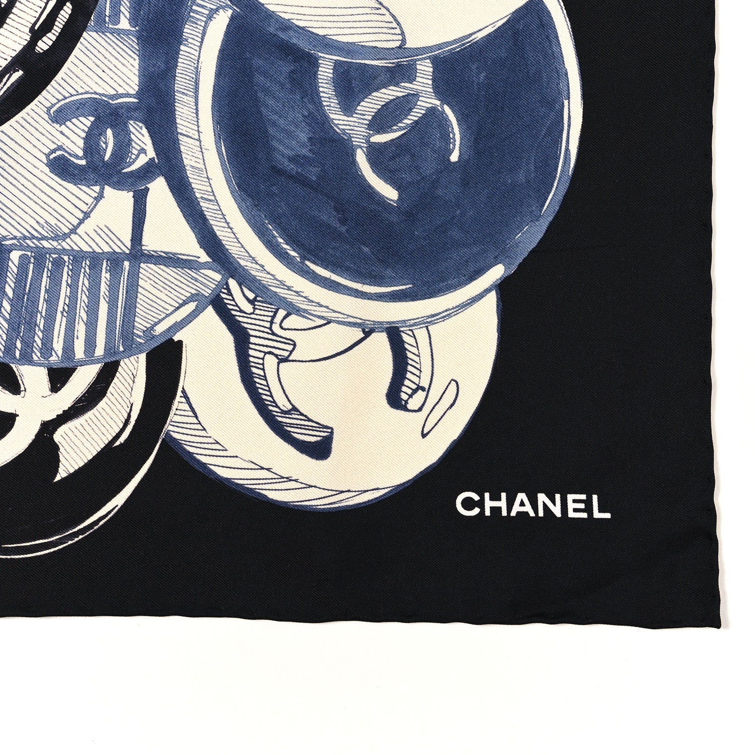 Chanel Silk CC Scarf Black Blue White 3 of 4