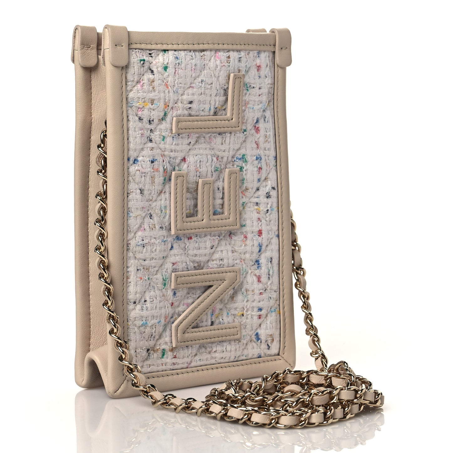 Tweed PVC Lambskin Clutch With Chain Light Beige