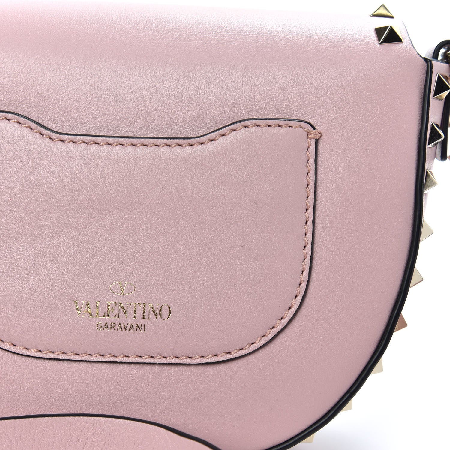 Valentino Garavani Calfskin Rockstud Halfmoon Saddle Bag Water Rose 11 of 13