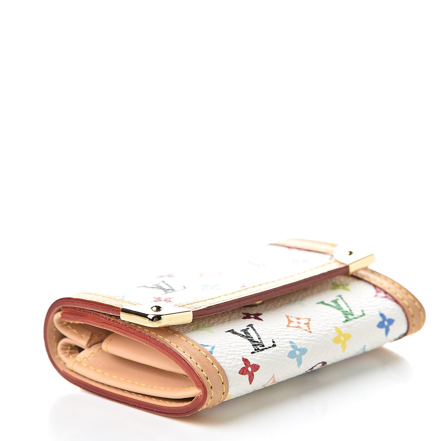 Louis Vuitton Monogram Multicolor Porte-Monnaie Plat Coin Purse White 4 of 6