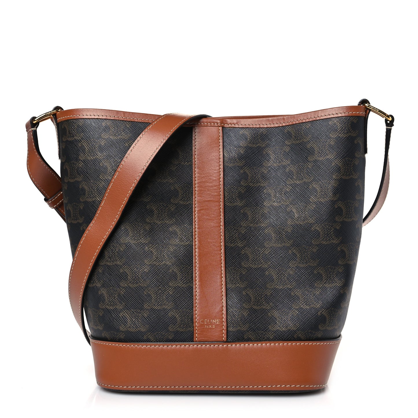 Triomphe Canvas Calfskin Small Bucket Bag Tan
