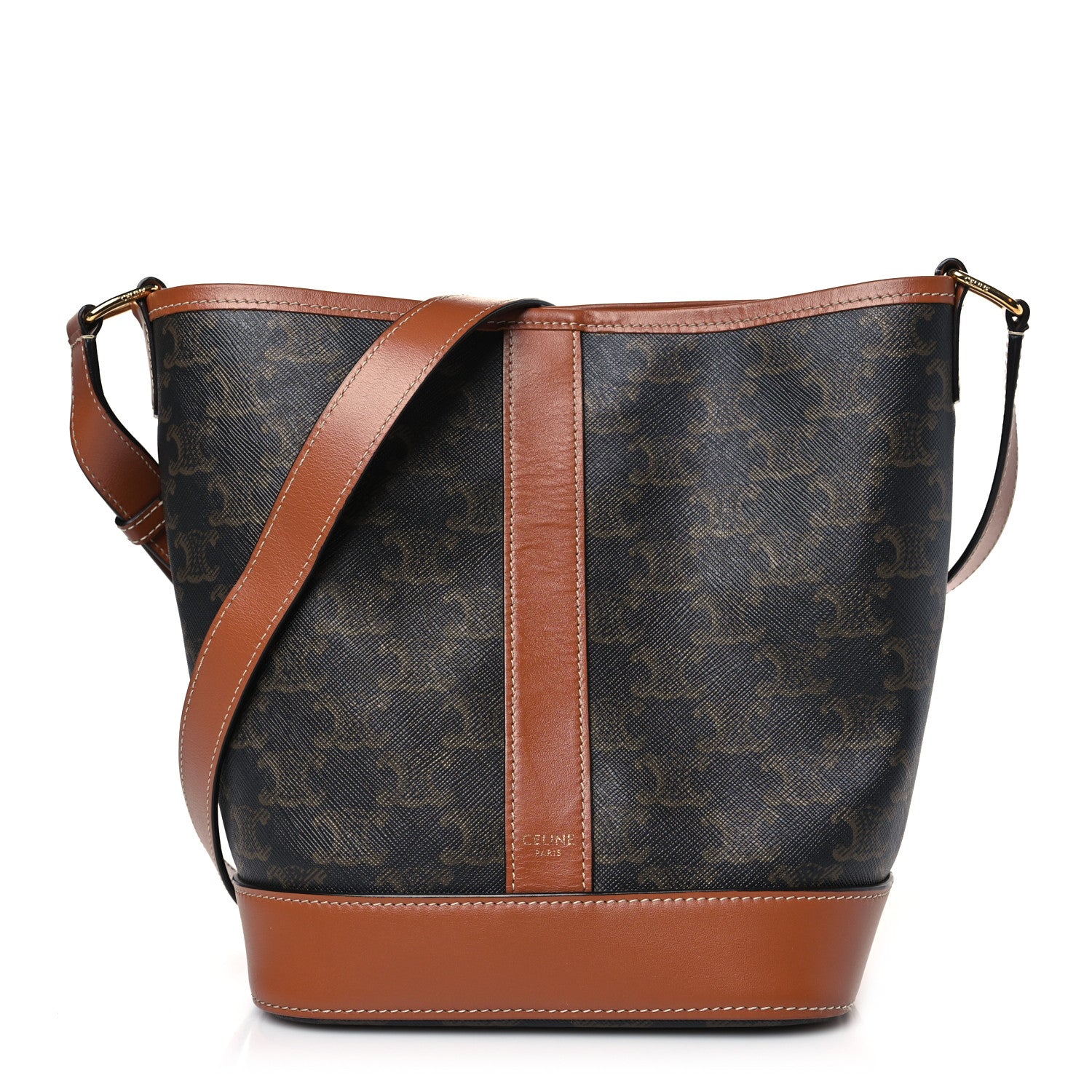 Celine Triomphe Canvas Calfskin Small Bucket Bag Tan 1 of 8