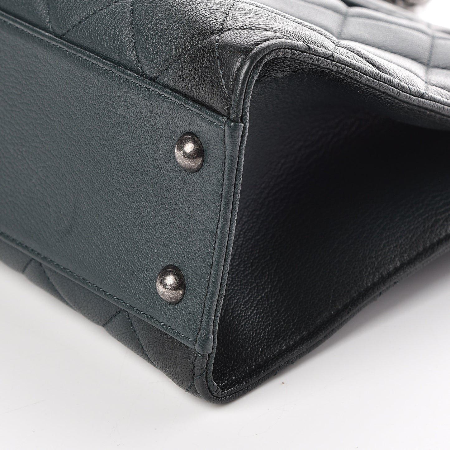 Goatskin Quilted Large Perfect Edge Shopping Tote Dark Green