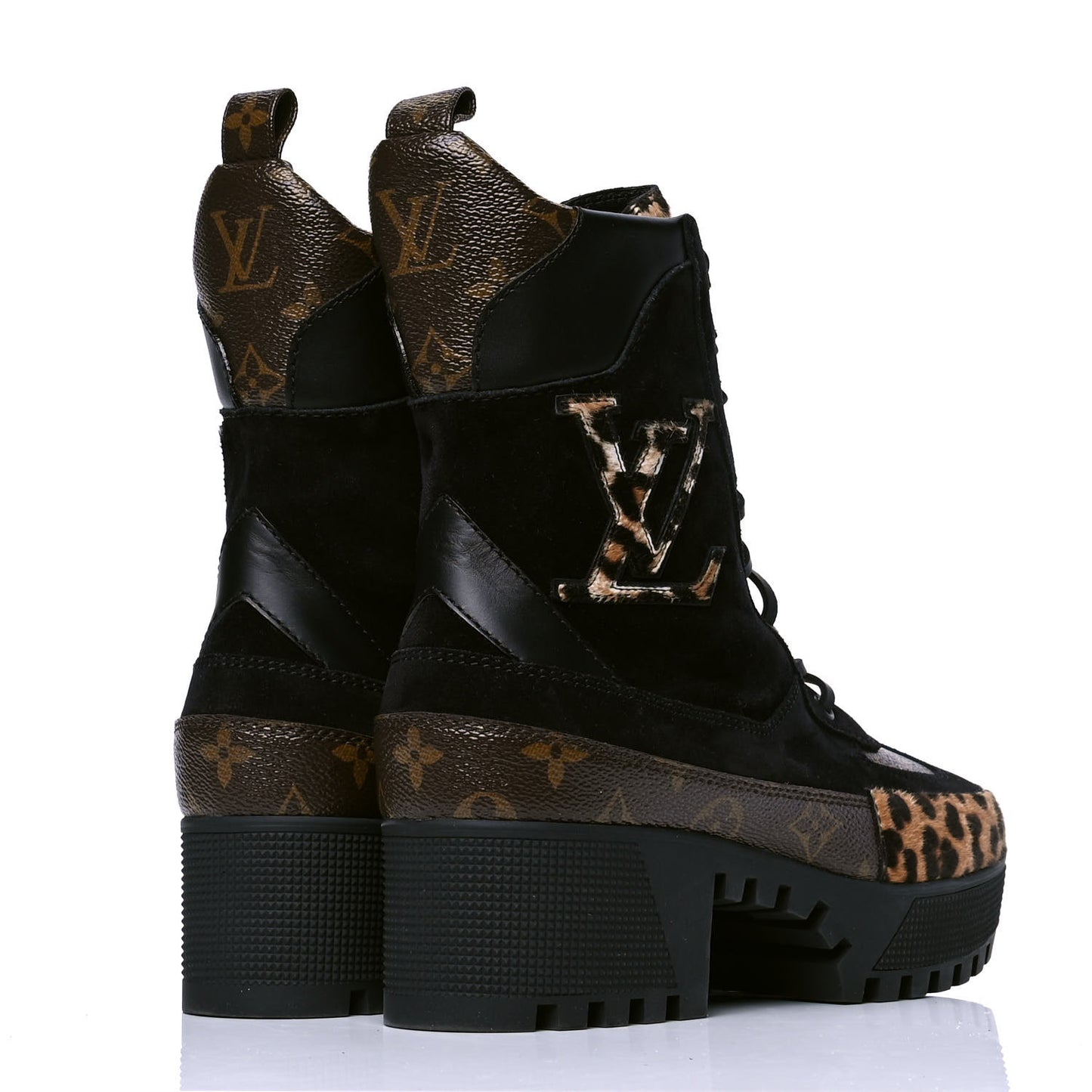 Suede Calfskin Monogram Calf Hair Laureate Platform Desert Boots 39 Black