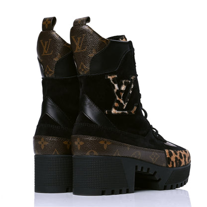 Louis Vuitton Suede Calfskin Monogram Calf Hair Laureate Platform Desert Boots 39 Black 3 of 4