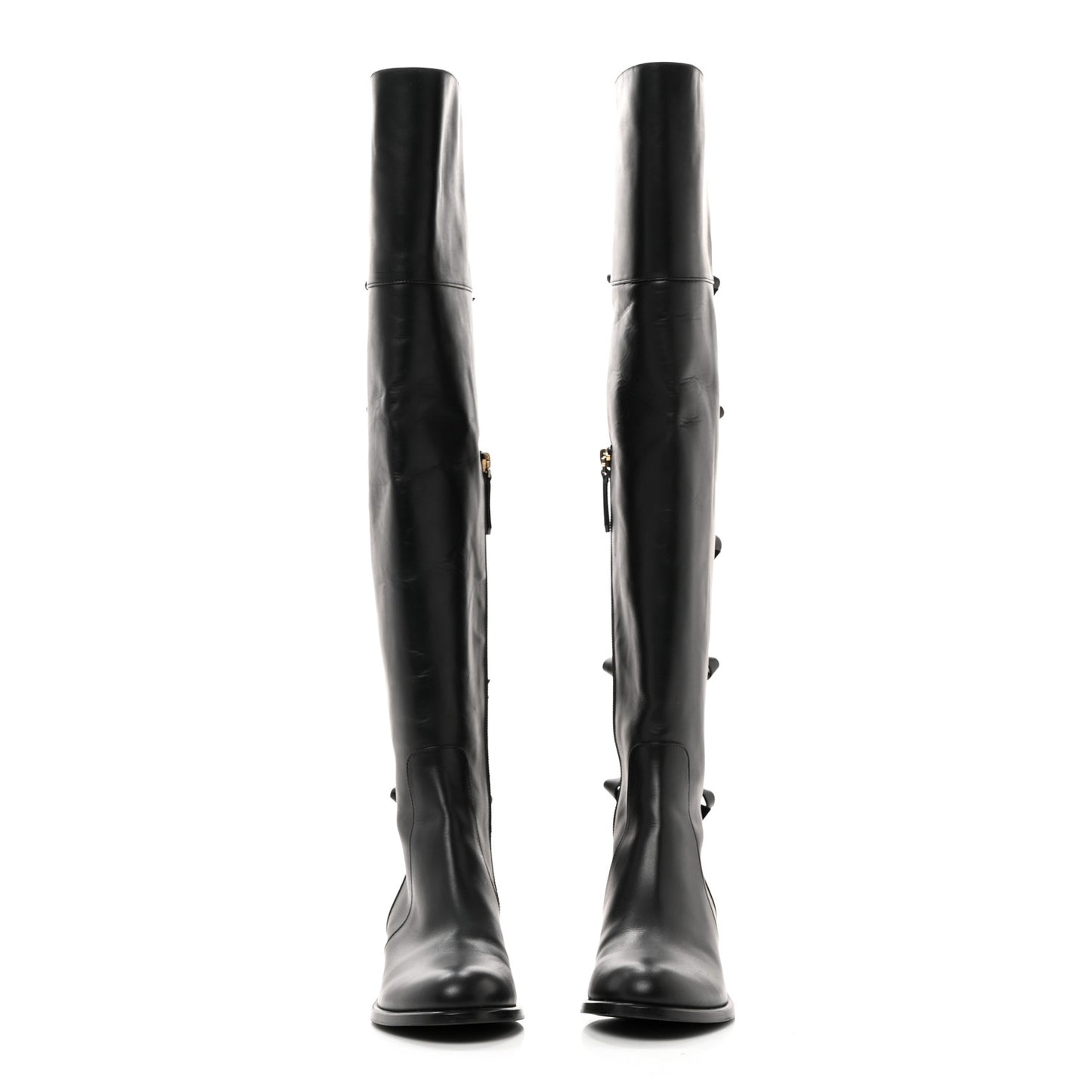 Calfskin Multi Bow Over the Knee Boots 35.5 Black