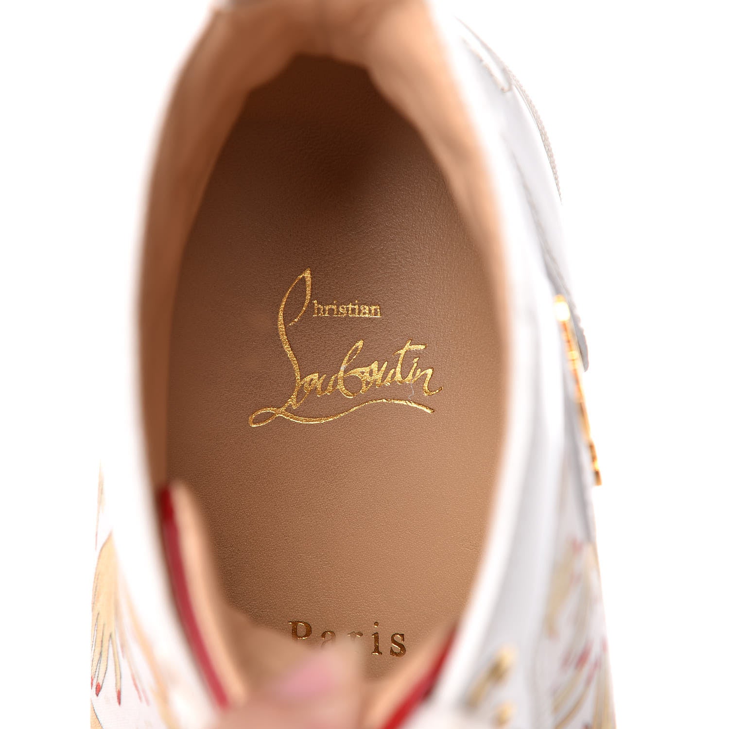 Christian Louboutin Toile Printed Patent Calfskin Tissu Beauty Spikes Louis Flat Sneakers 38 White 10 of 26