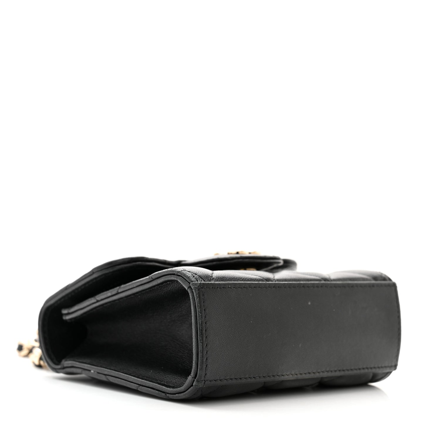 Lambskin Quilted Top Handle Flap Clutch With Chain Black