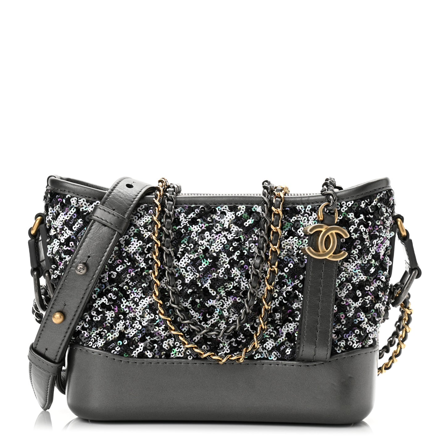 Sequin Calfskin Small Gabrielle Hobo Black