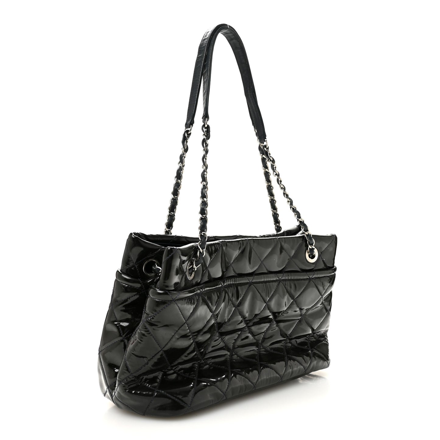 Patent Quilted Timeless CC Soft Tote Blue