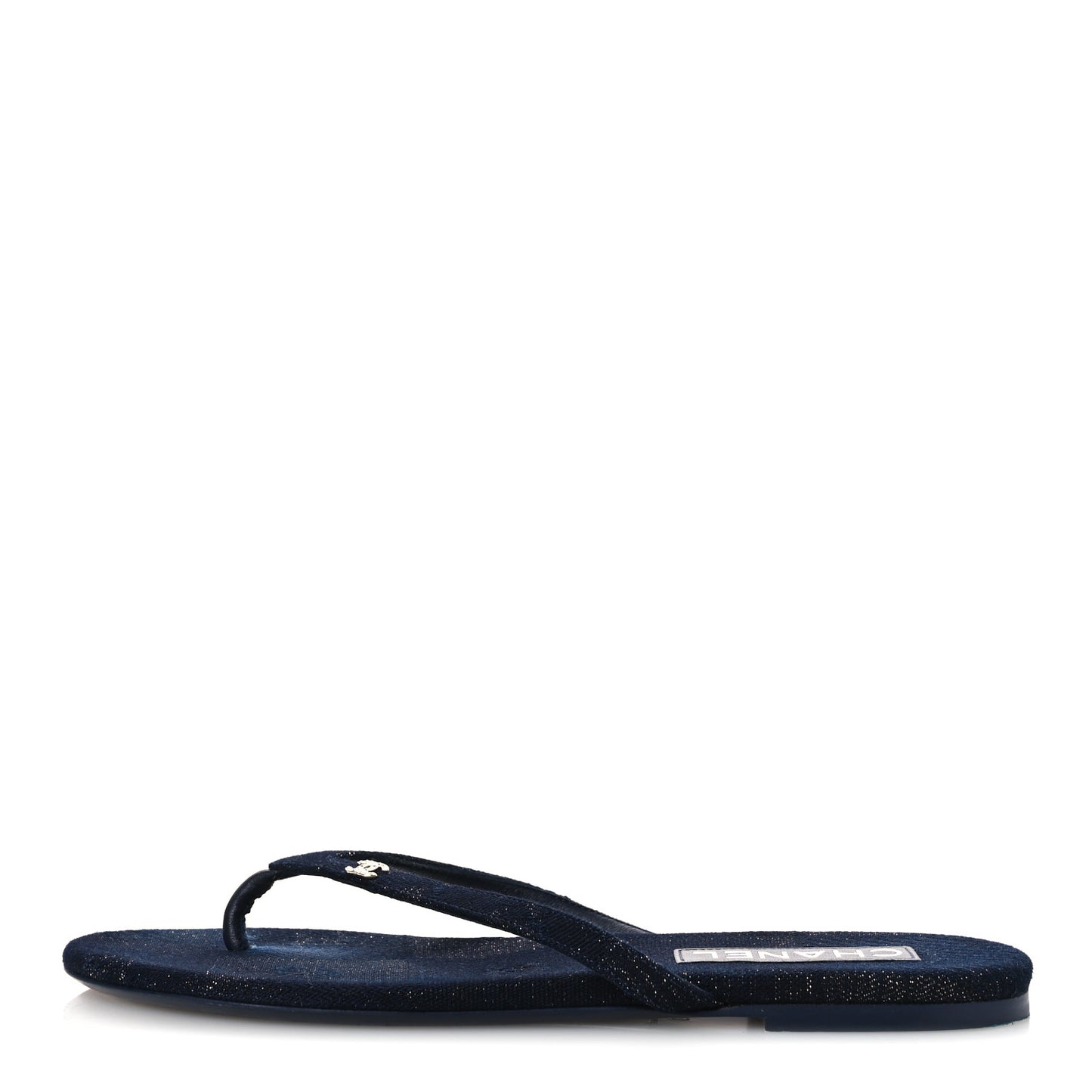 Cotton Silk Crystal CC Thong Sandals 40 Dark Blue Silver