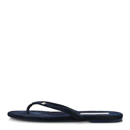Chanel Cotton Silk Crystal CC Thong Sandals 40 Dark Blue Silver 1 of 10