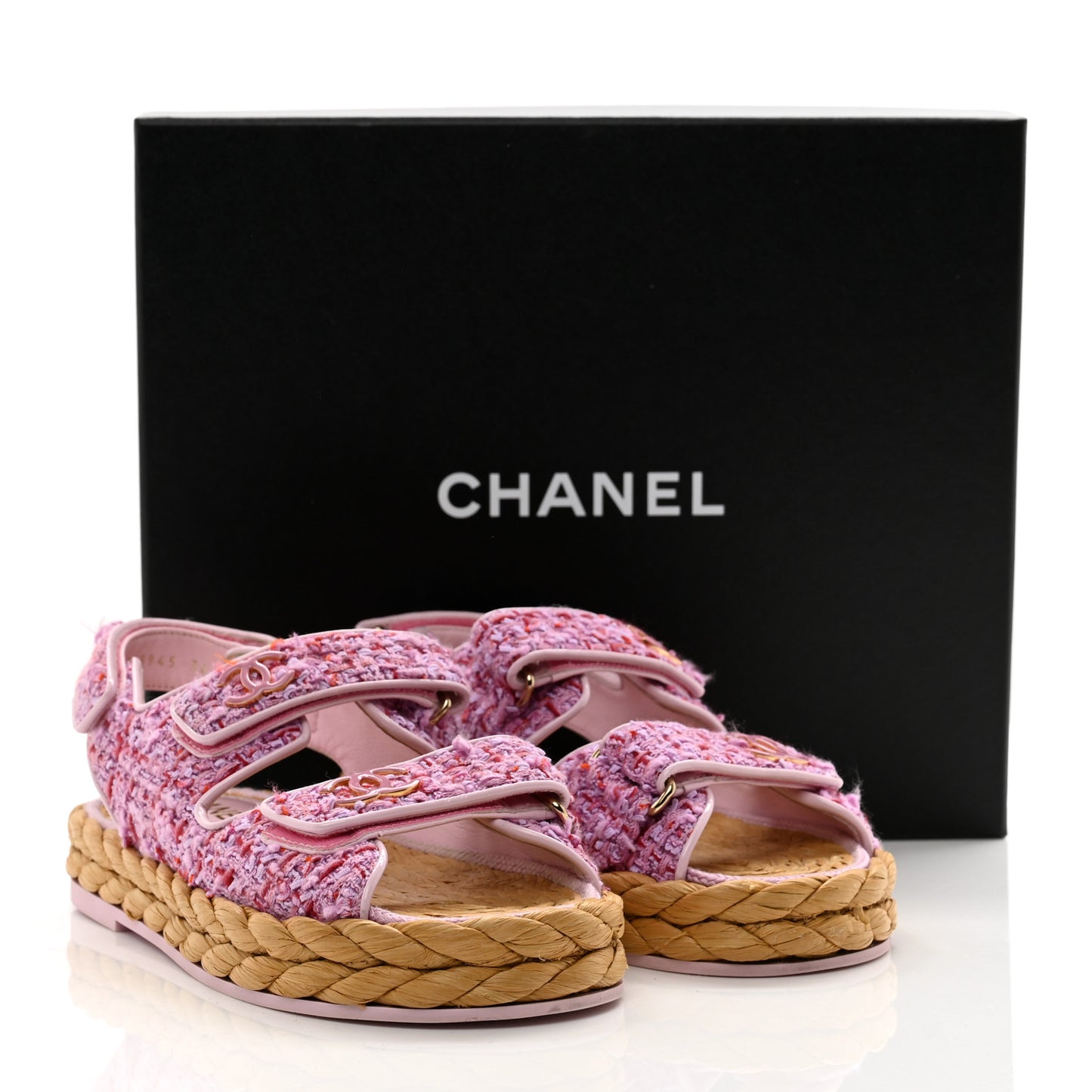 Tweed Patent Calfskin Velcro Dad Sandals 36 Light Purple Pink Red