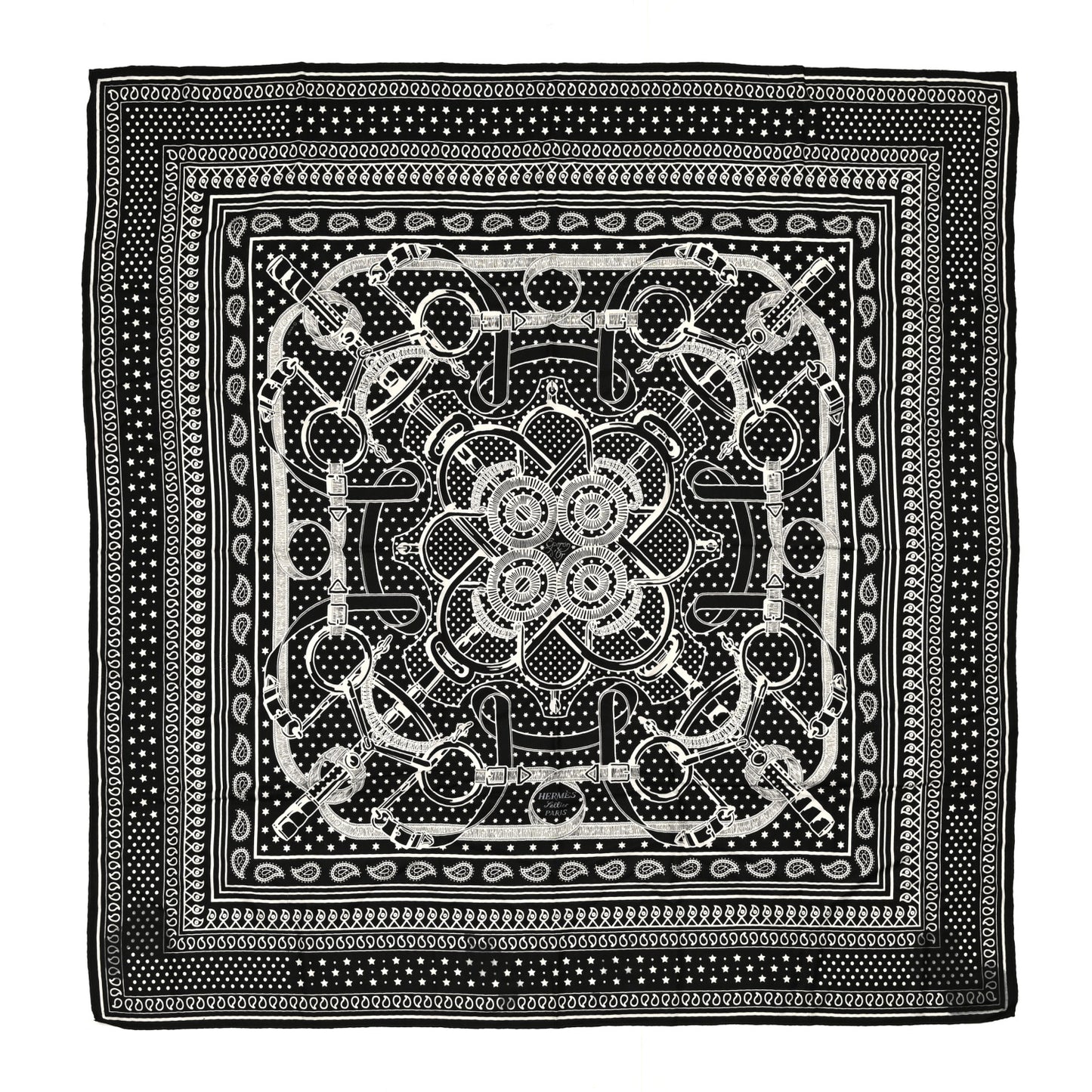 Cashmere Silk Bandana Shawl 140 Black White