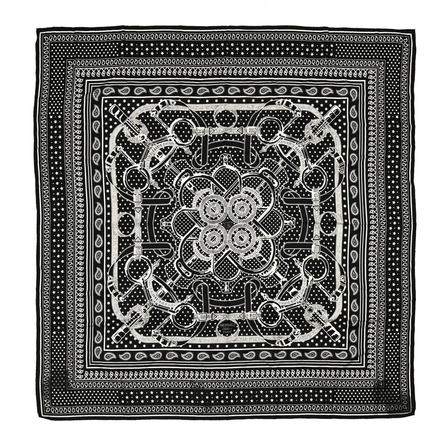 Hermes Cashmere Silk Bandana Shawl 140 Black White 1 of 7