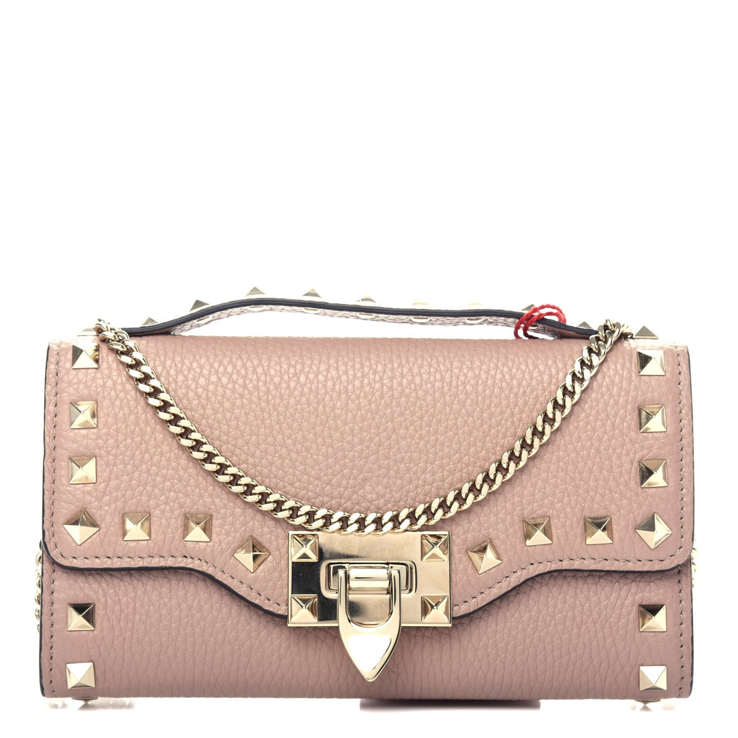 Pebbled Calfskin Rockstud Flip Lock Wallet On Chain Poudre