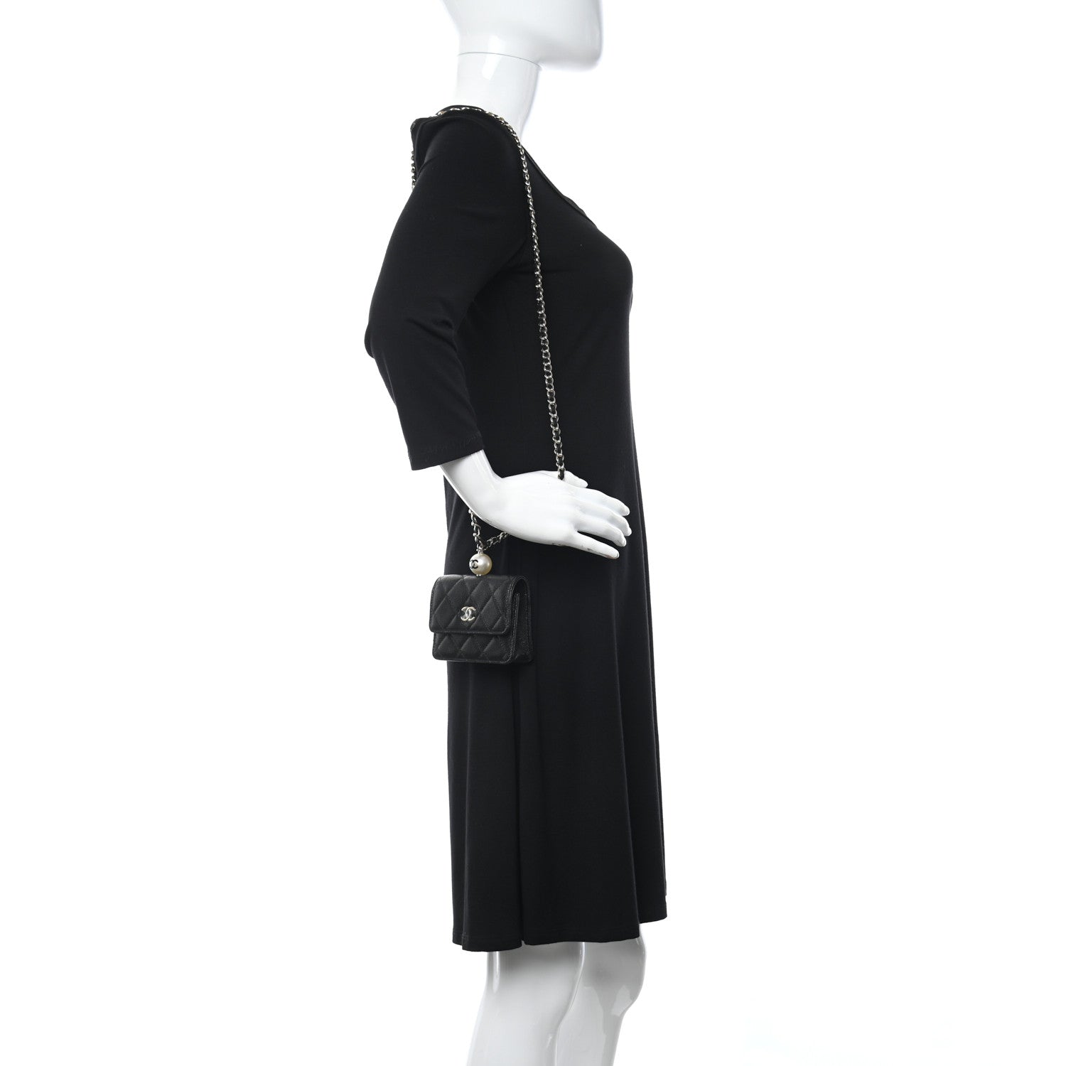 Chanel Caviar Quilted Mini Pearl On Top Coin Purse With Chain Black 2 of 14