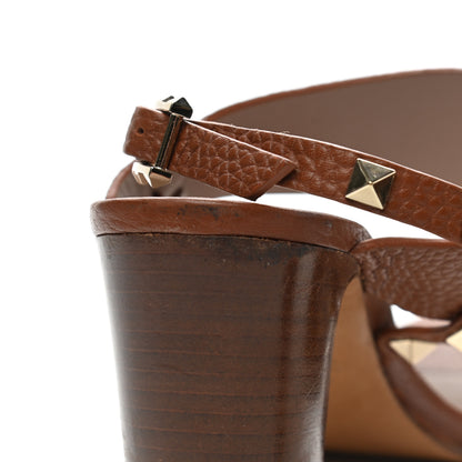 Valentino Garavani Pebbled Calfskin Rockstud Double Slingback Strap 85mm Sandals 39.5 Cuoio 12 of 13