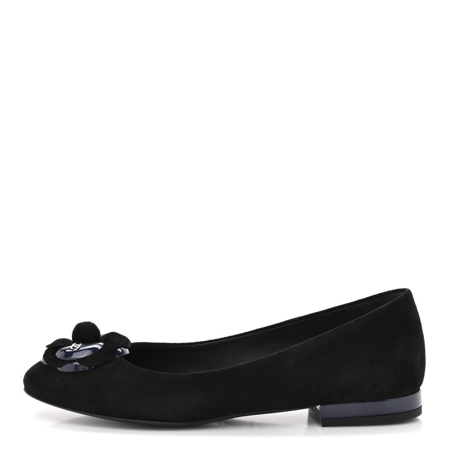 Suede Patent Camellia CC Ballerina Flat 37 Navy Black