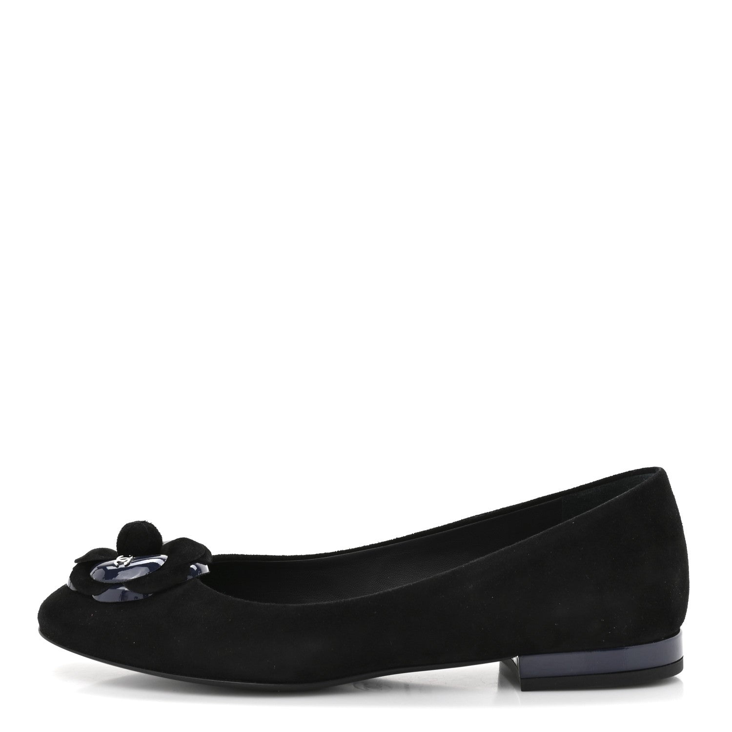 Chanel Suede Patent Camellia CC Ballerina Flat 37 Navy Black 1 of 10