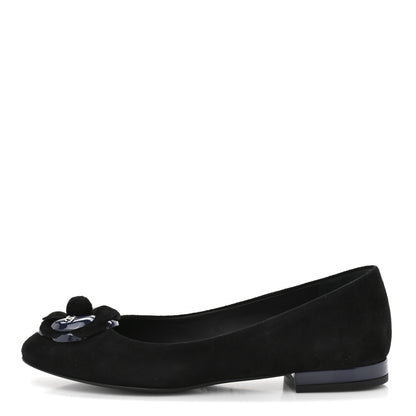 Chanel Suede Patent Camellia CC Ballerina Flat 37 Navy Black 1 of 10