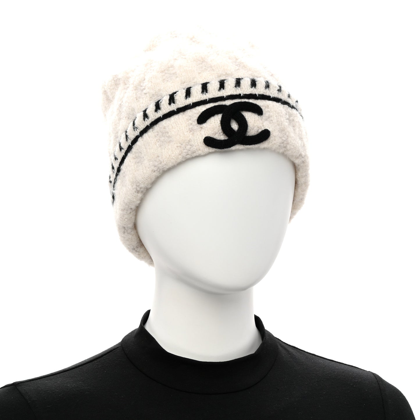 Cashmere Wool Silk CC Beanie Hat White Grey Black