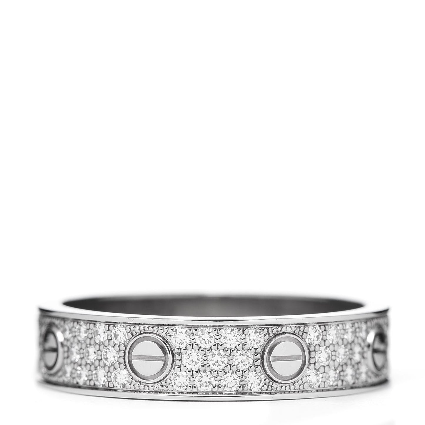 18K White Gold Diamond 4mm LOVE Wedding Paved Band Ring 57 8