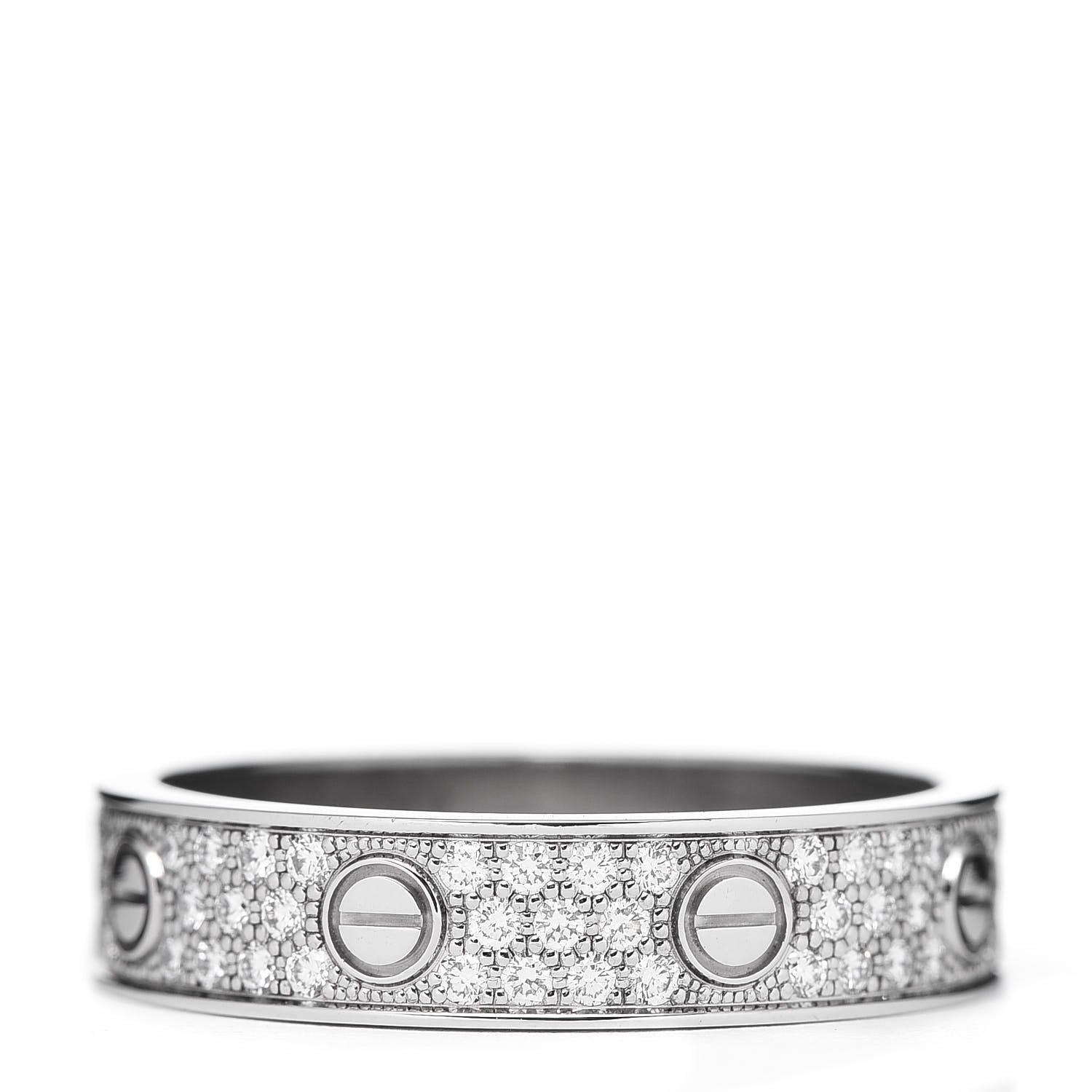 Cartier 18K White Gold Diamond 4mm LOVE Wedding Paved Band Ring 57 8 3 of 4