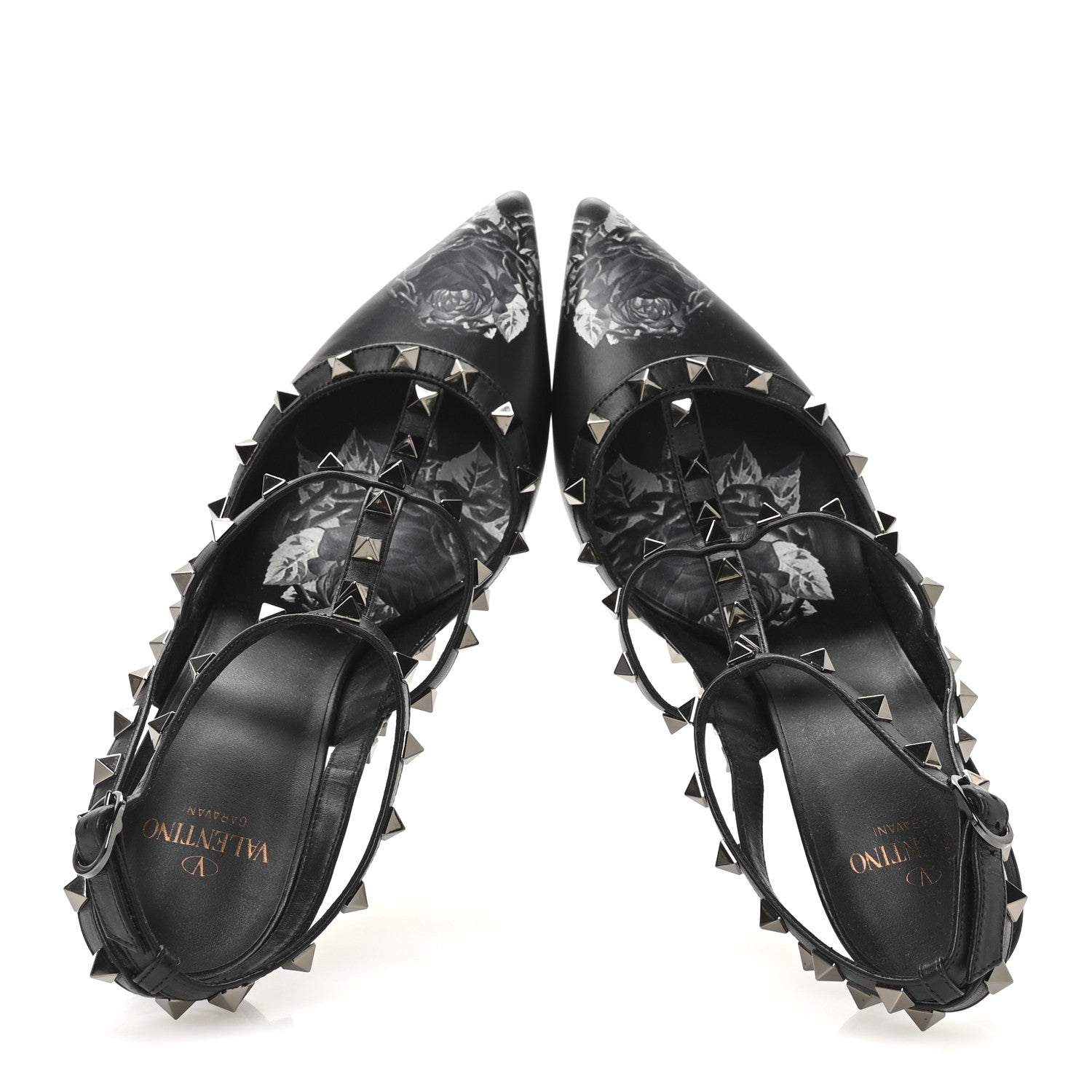 Valentino Garavani Calfskin Nappa Rockstud Undercover Ankle Strap 100mm Pumps 40 Black Grey 2 of 8