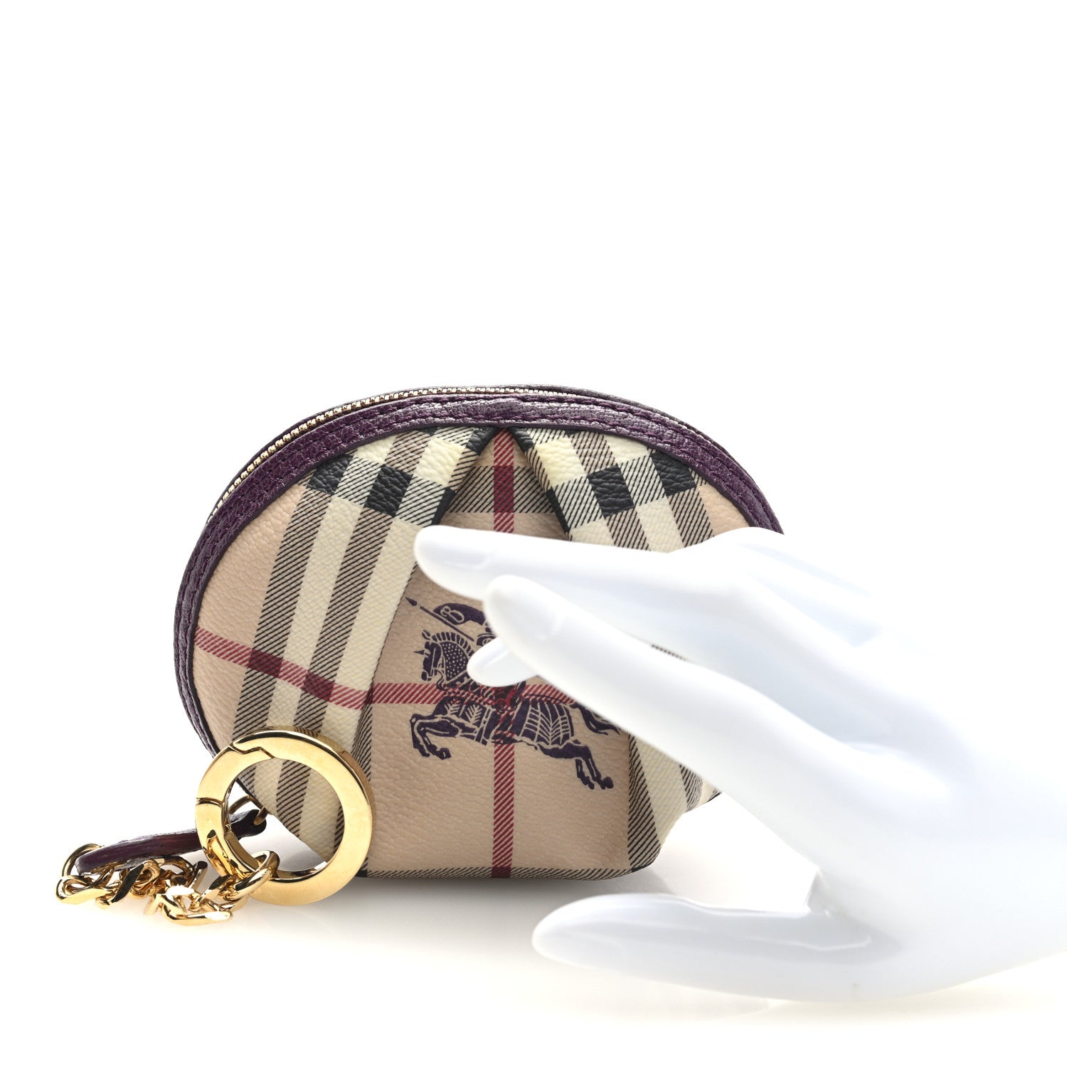 Burberry Haymarket Check Round Key Pouch Plum 2 of 7