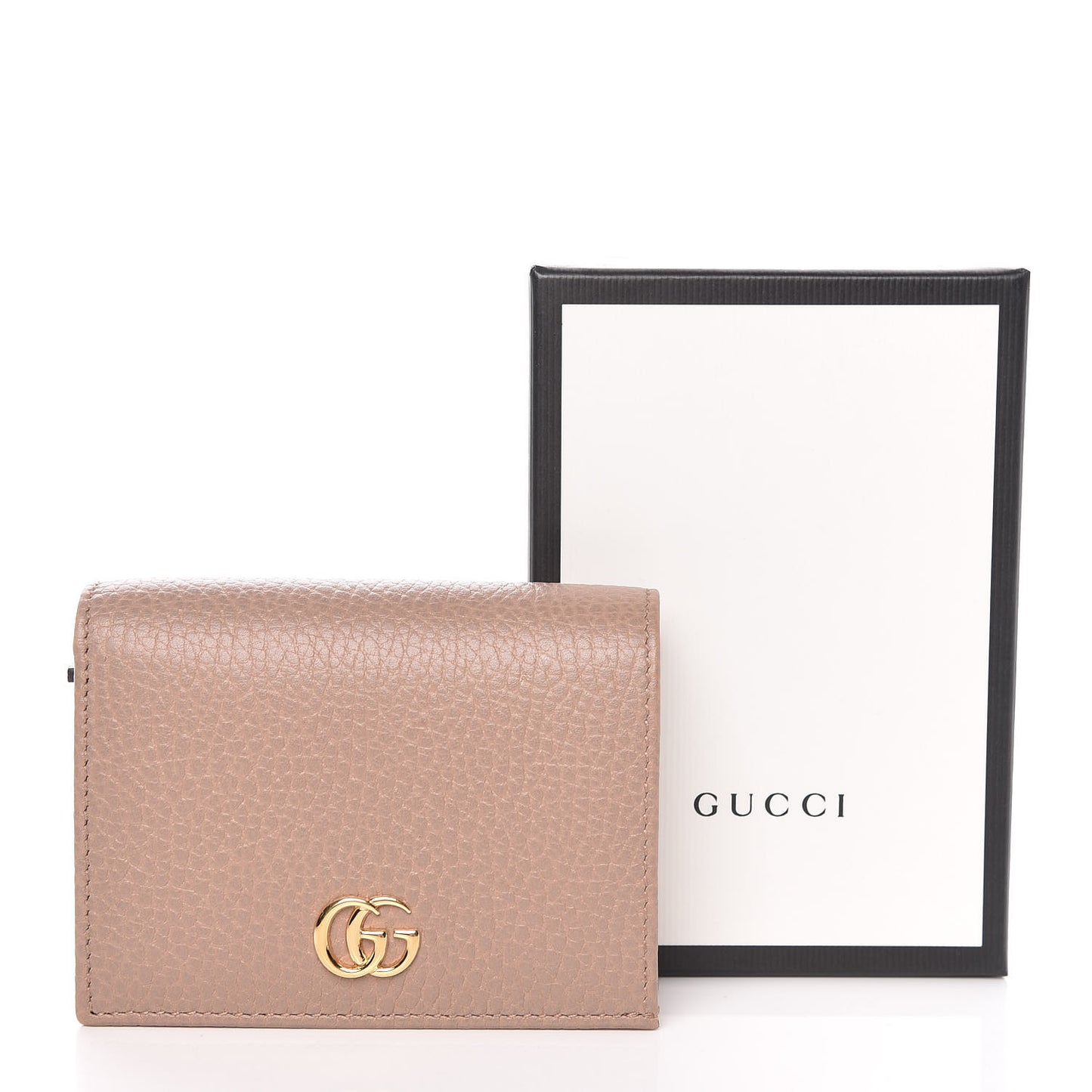 Pebbled Calfskin GG Marmont Card Case Porcelain Rose
