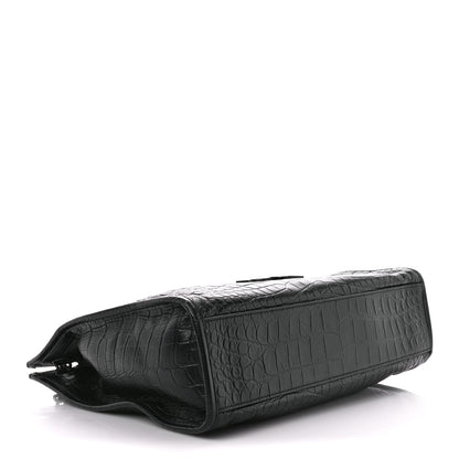 Saint Laurent Calfskin Crocodile Embossed Monogram Medium Niki Shopping Bag Black 4 of 12