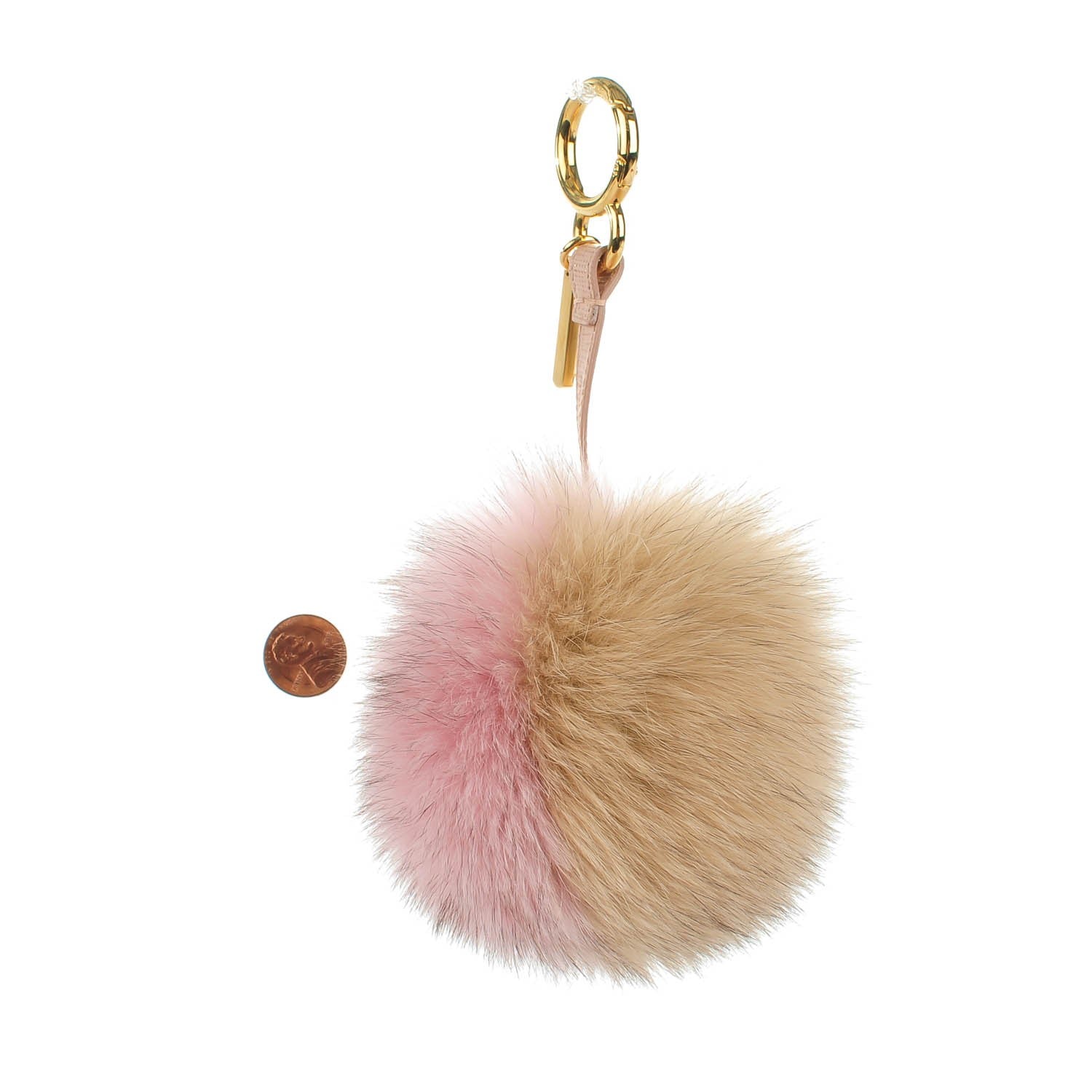 Fendi Fox Fur Vitello Elite Bi-Color Pom Pom Bag Charm Rosa Cammello Cipria 2 of 5